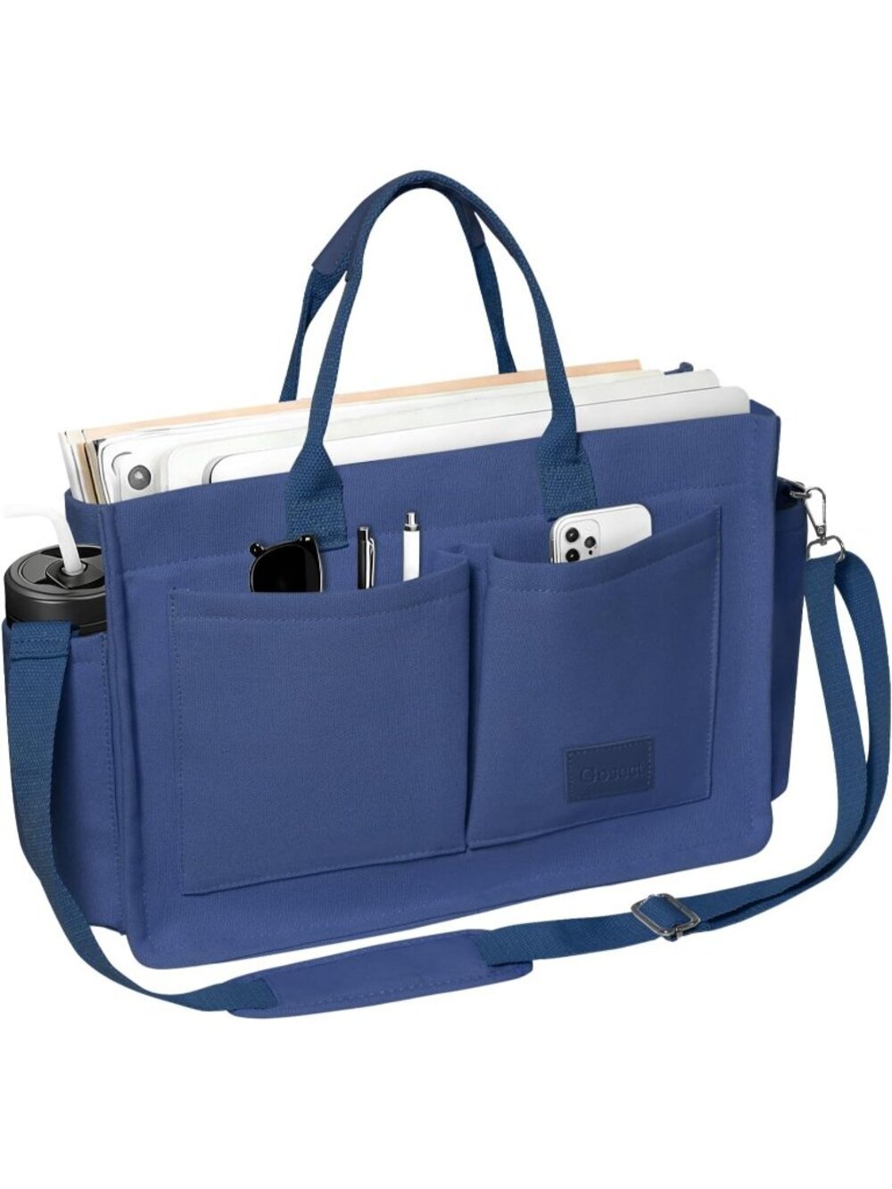 Women Dark Blue Crossbody Tote Bag Pockets Laptop Work Shoulder Bag